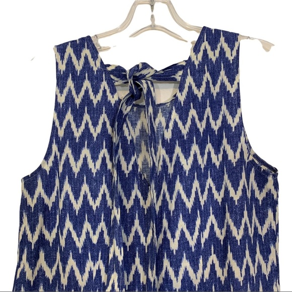 J Crew Factory Dress Back Bow Sleeveless Blue White Chevron XS - Picture 8 of 13